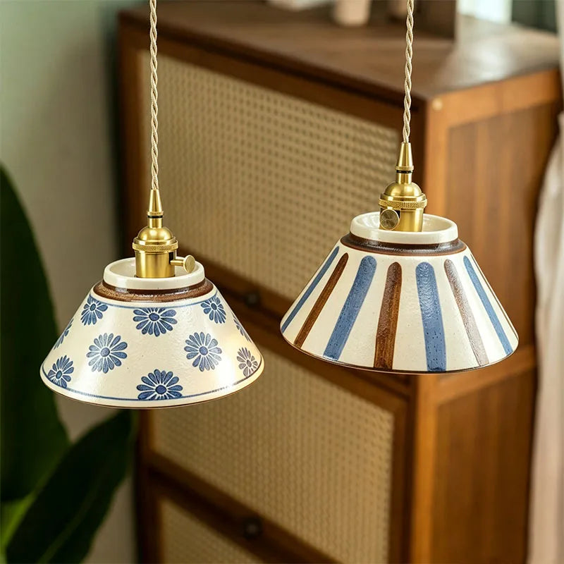 Chinese Retro Glazed Ceramic Blue and White Pendant Light Nostalgic Tea Room – photo 9