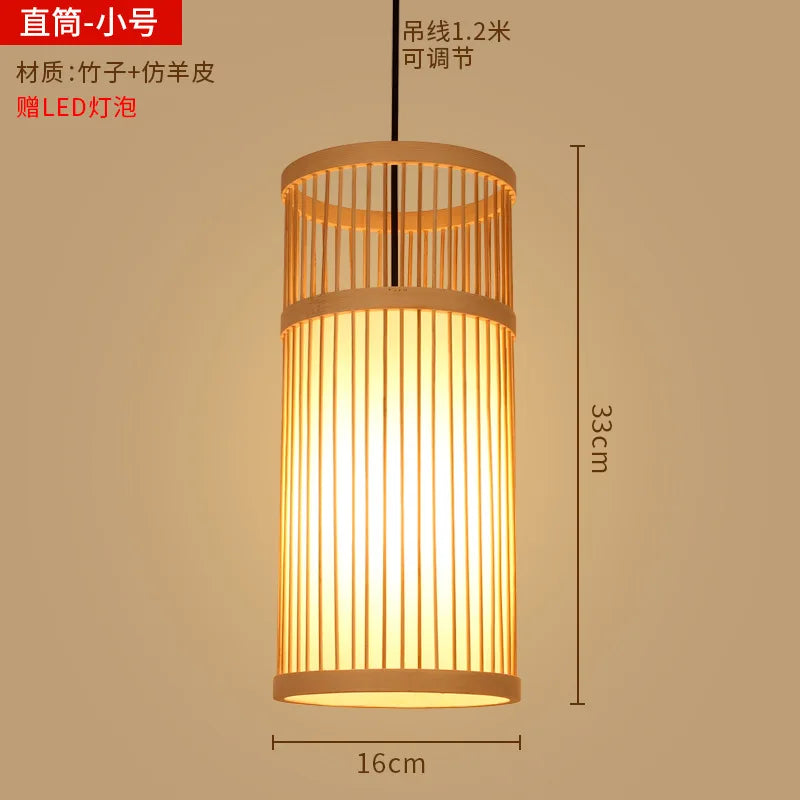 Chinese Japanese Zen Bamboo Wood Lantern Chandelier Teahouse Restaurant – photo 10