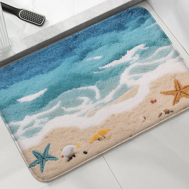 Coastal Absorbent Machine-Washable Bathroom Mat