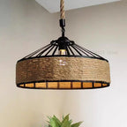 Classic Retro Industrial Hemp Rope Iron Pendant Chandelier Dining Room