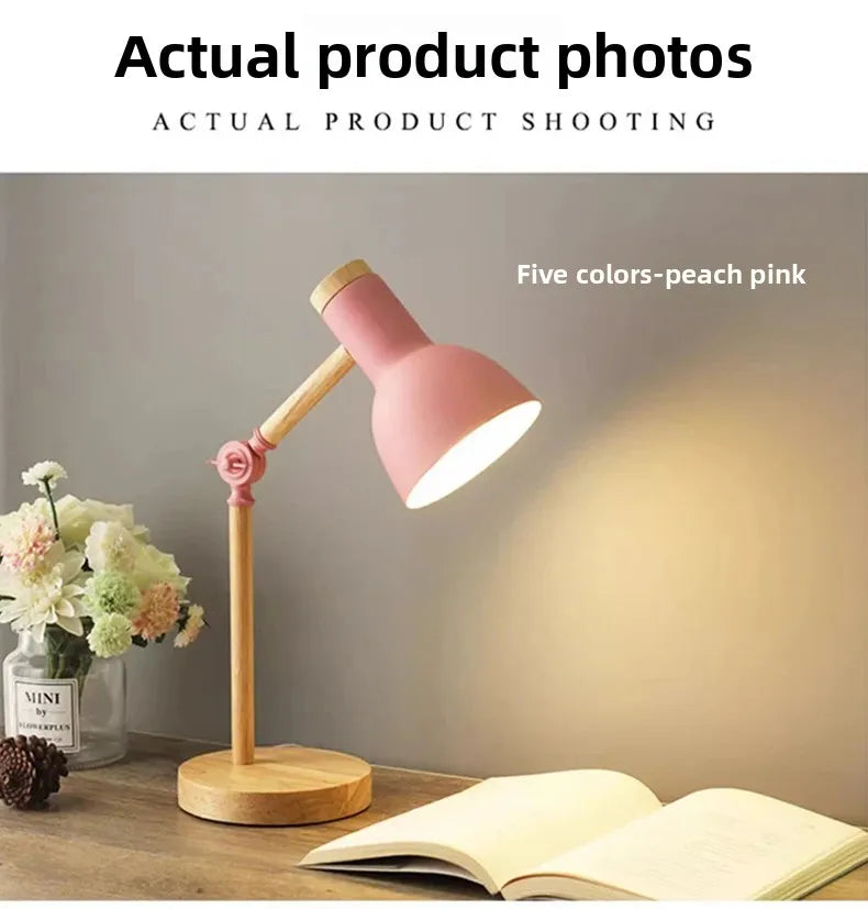 Adjustable Nordic Wooden LED Desk Lamp