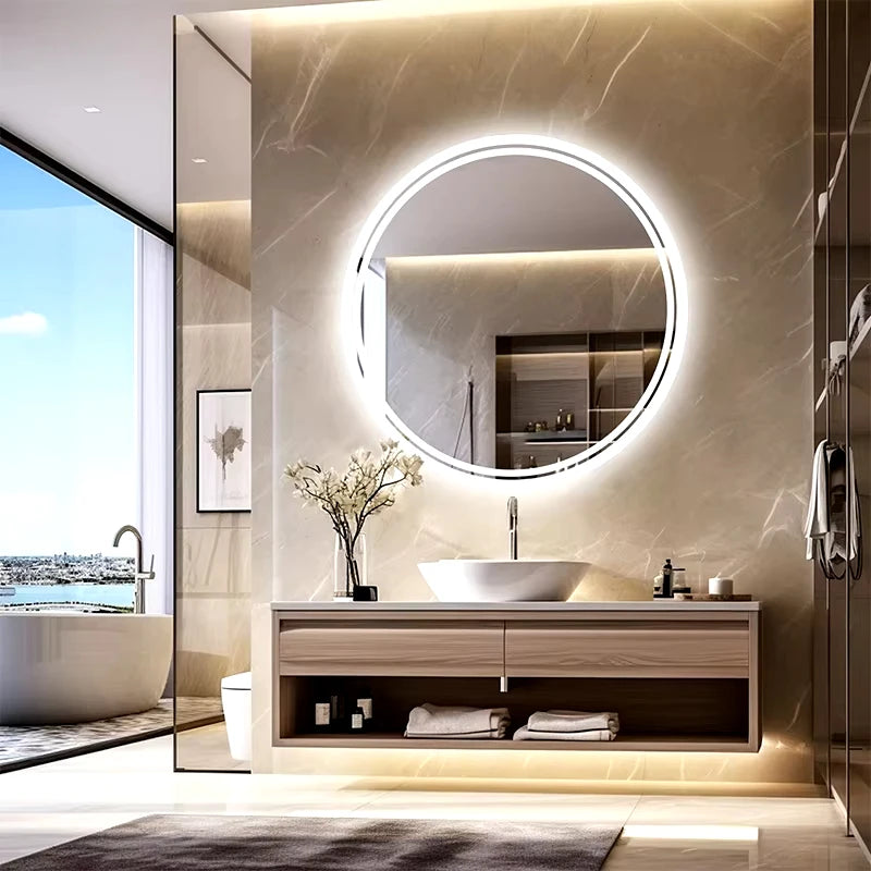 Touch Sensor Anti Fog Waterproof LED Backlit Round Wall Mounted Bathroom Mirror – photo 2
