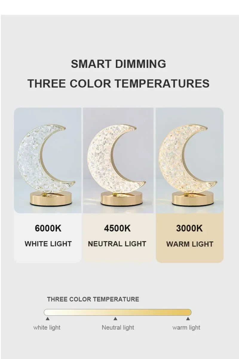 Crystal Moon Touch-Dimming USB Bedside Lamp