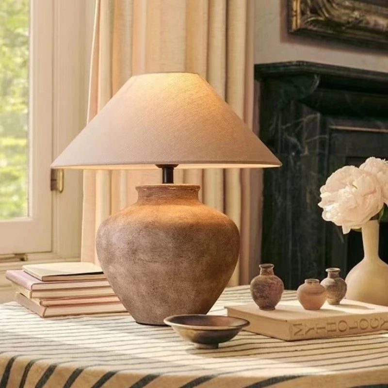Japanese Vintage Ceramic Cloth LED Table Lamp Living Room Bedroom Study