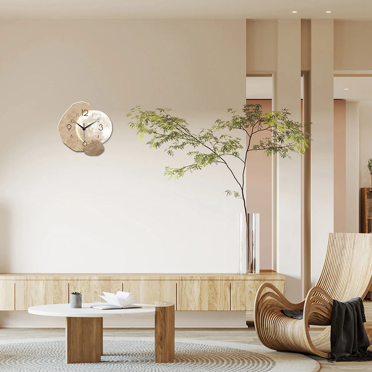 Wooden Moon Silent Quartz Wall Clock