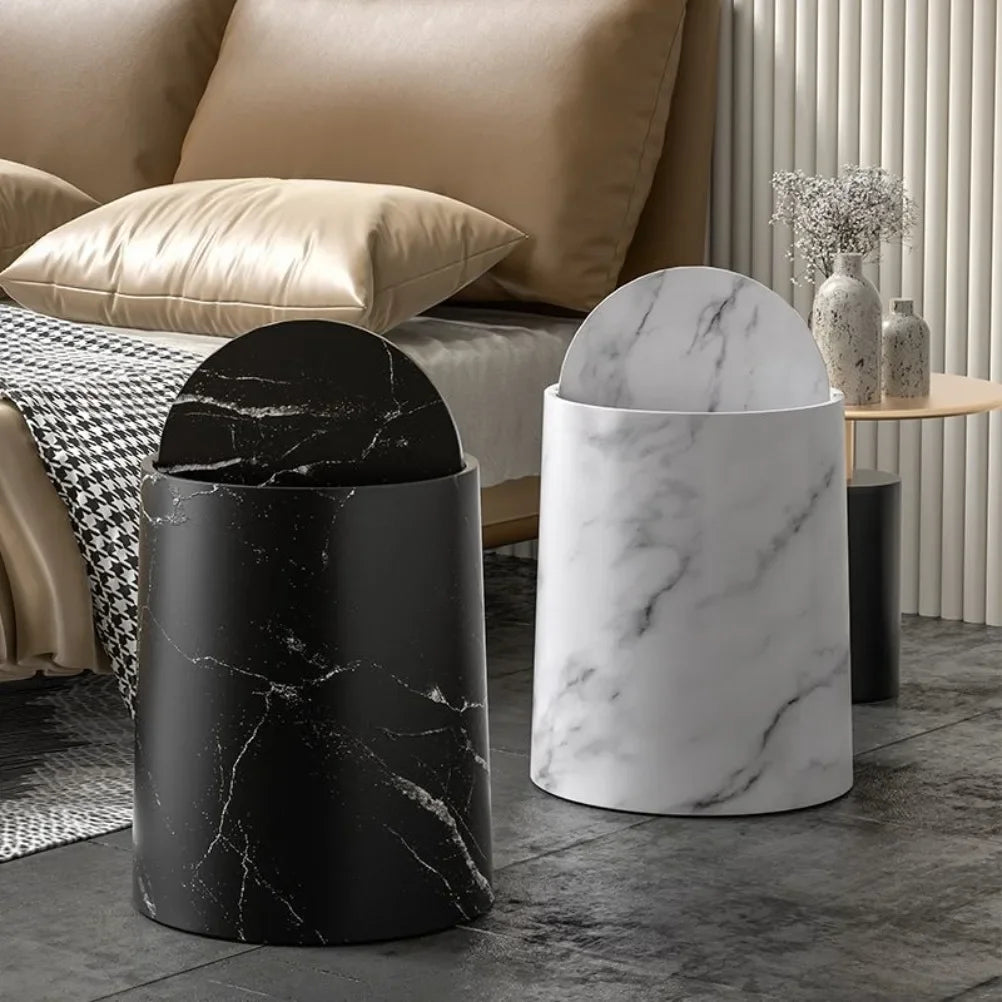 Marble-Texture Rolling-Cover Trash Can