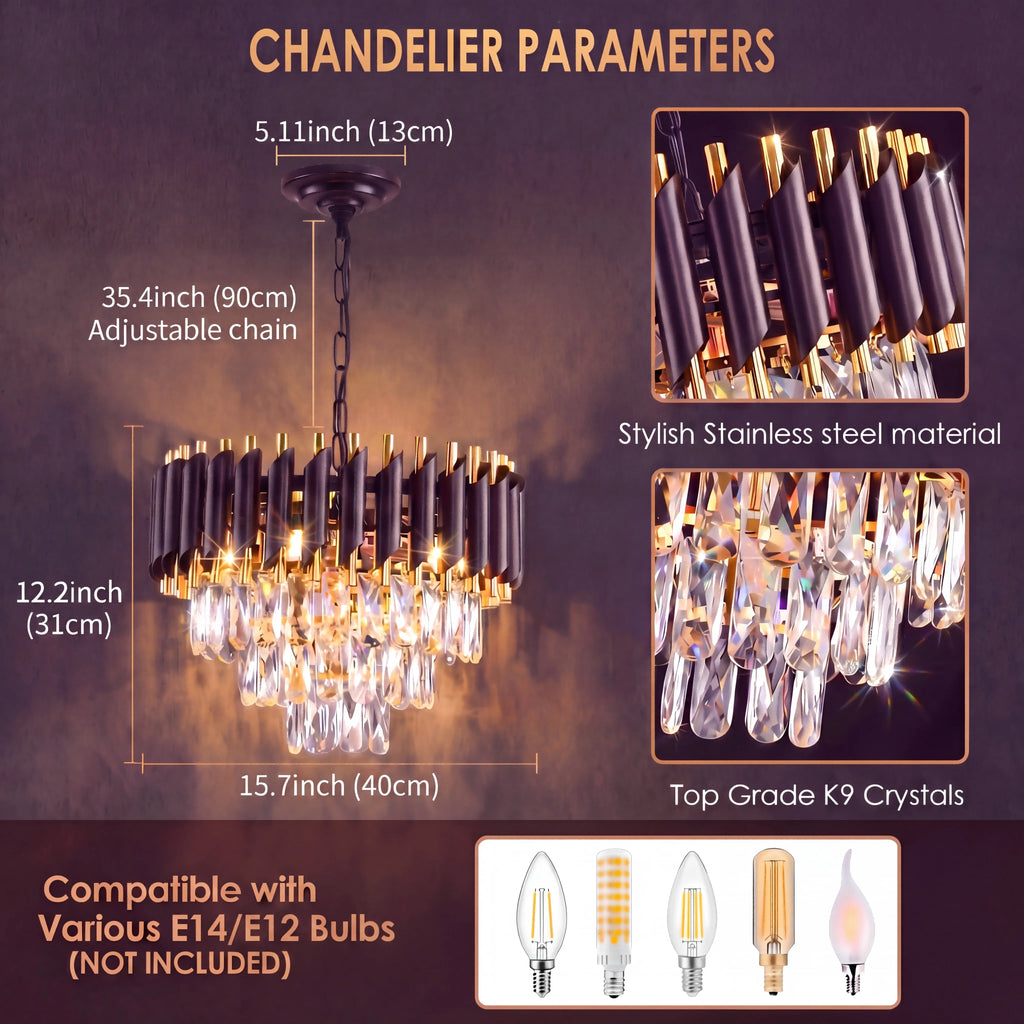Modern Black Gold Crystal Chandelier Adjustable Chain Pendant Light – photo 5