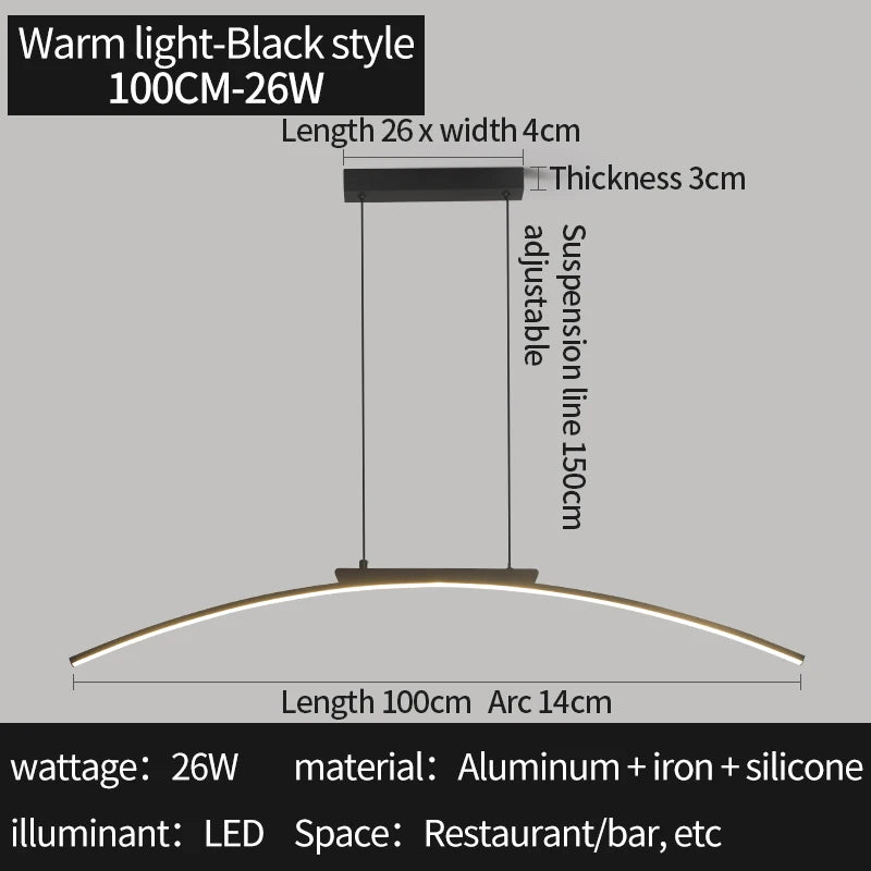 Contemporary Sleek LED Arc Adjustable Brightness Pendant Light with App Dimming – photo 31