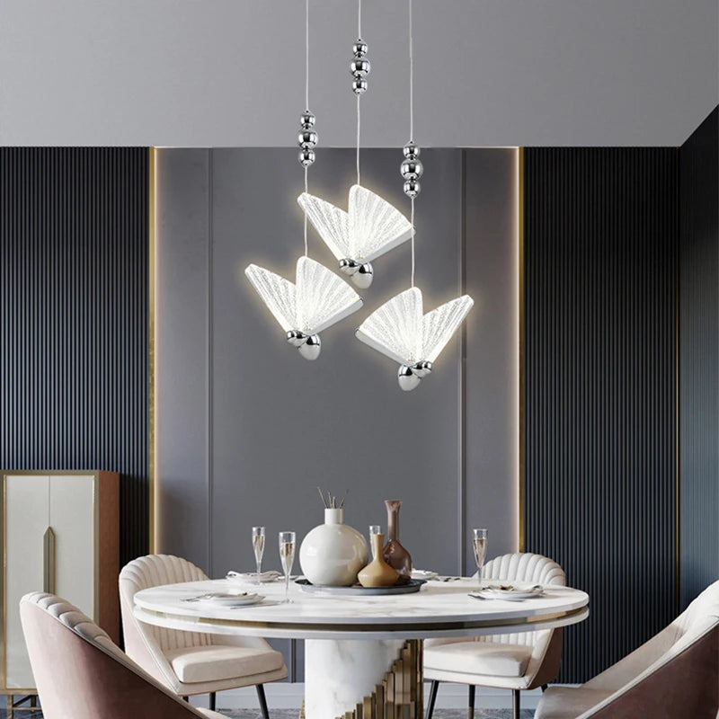 Nordic Butterfly LED Pendant Light Tricolor Golden Silver Hanging Lamp – photo 5