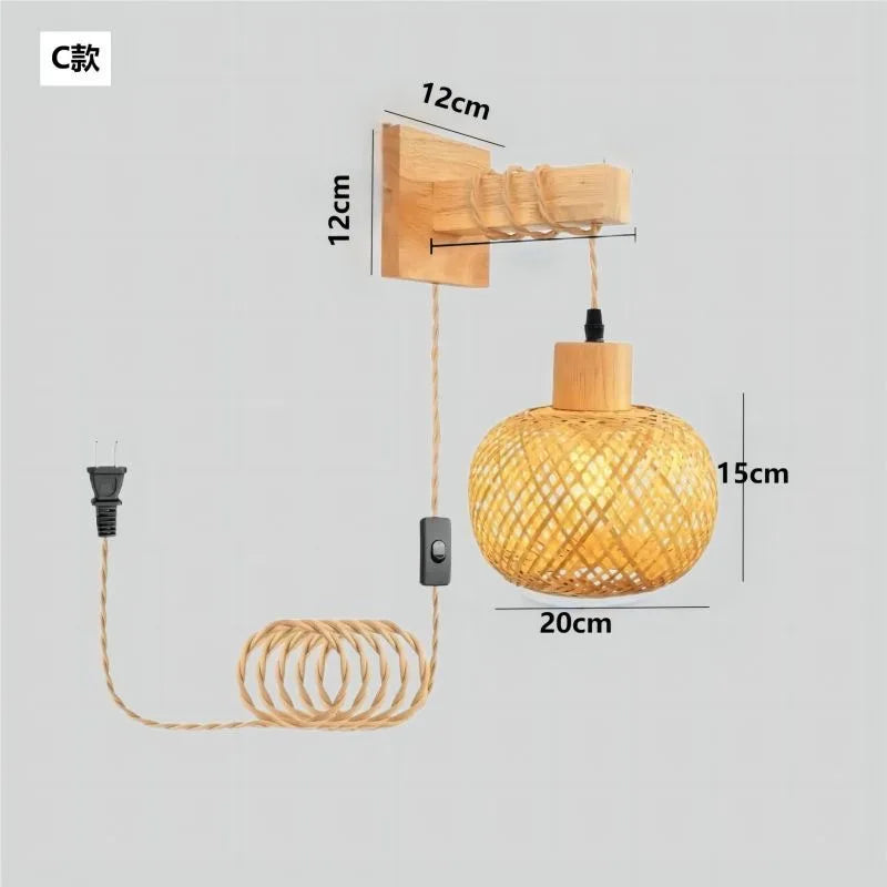 Handwoven Bamboo and Rattan E27 Wall Sconce