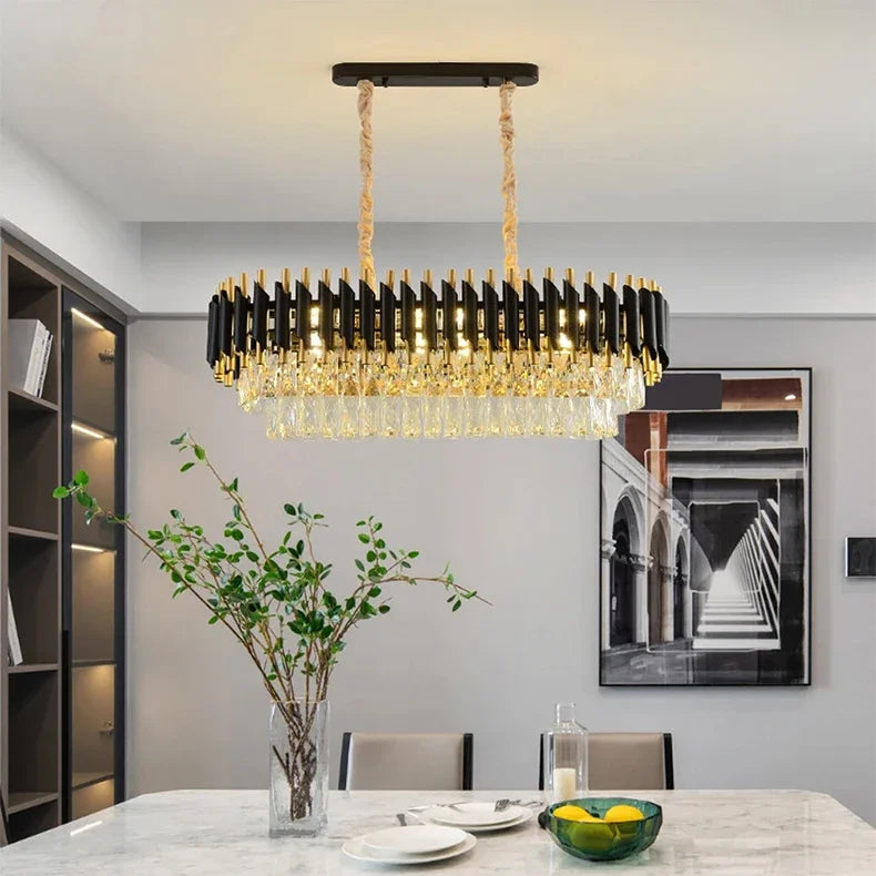 Luxury Black Gold Crystal Round LED Chandelier Pendant Light Tricolor – photo 28