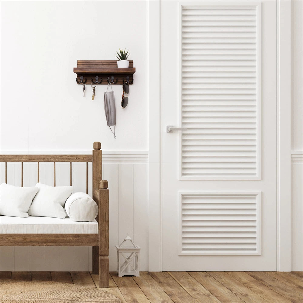 Rustic Wooden Wall Key Holder, 4 Hooks