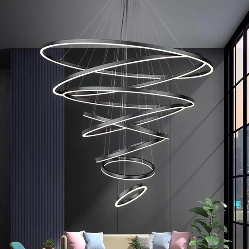 Nordic Dimmable Ring Chandelier with Remote Control Pendant Light for Dining Room