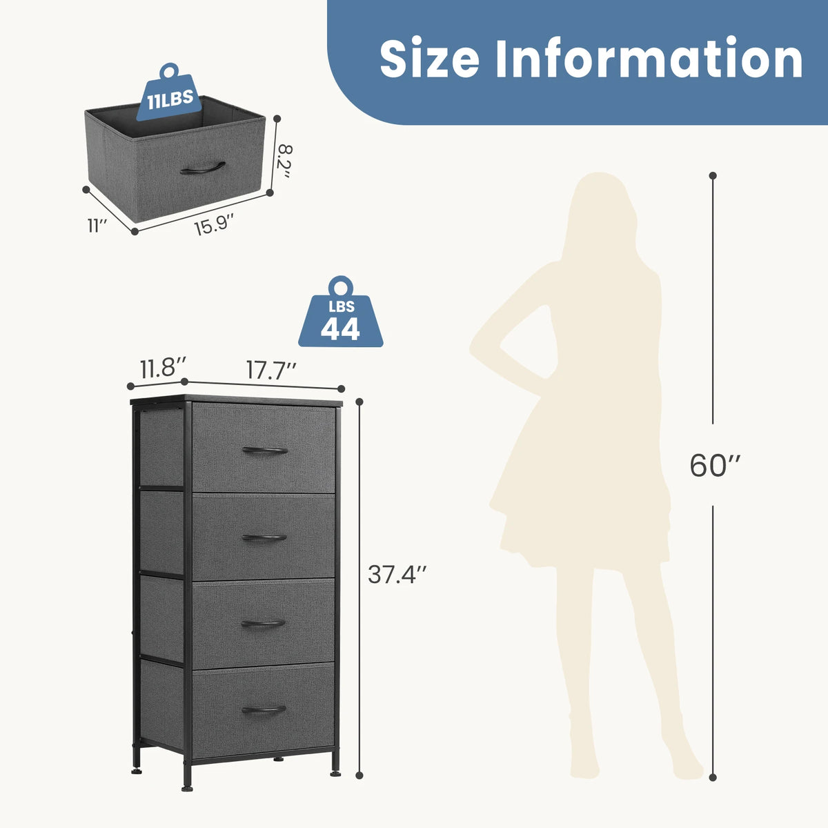Steel Frame 4 Fabric Drawers Nightstand Wardrobe Closet Storage Cabinet Bedroom