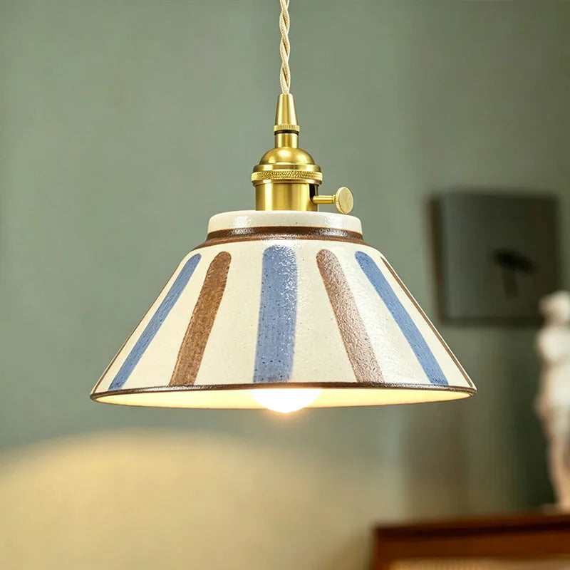Chinese Retro Glazed Ceramic Blue and White Pendant Light Nostalgic Tea Room – photo 2