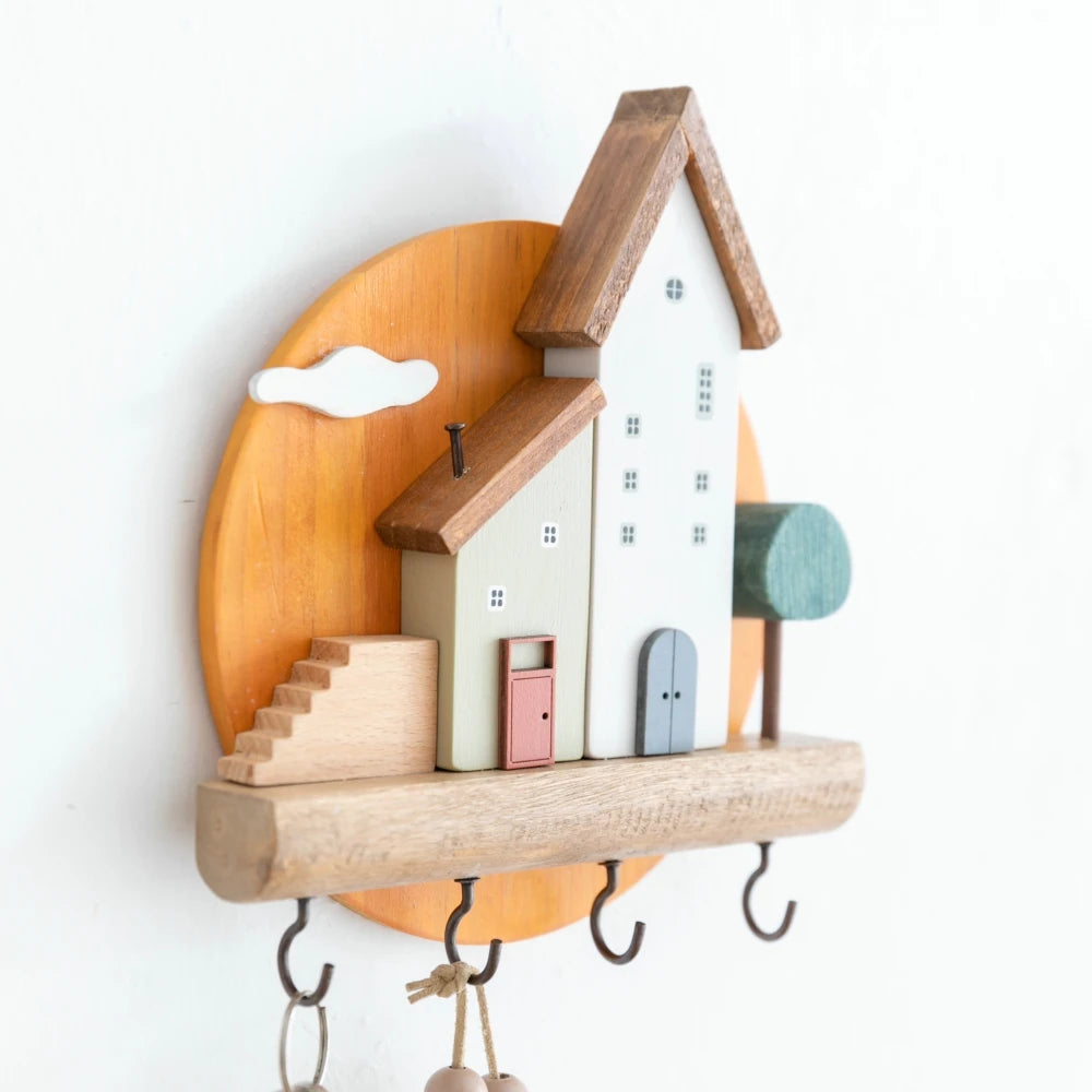 Decorative Wooden Wall Hooks and Storage Shelf