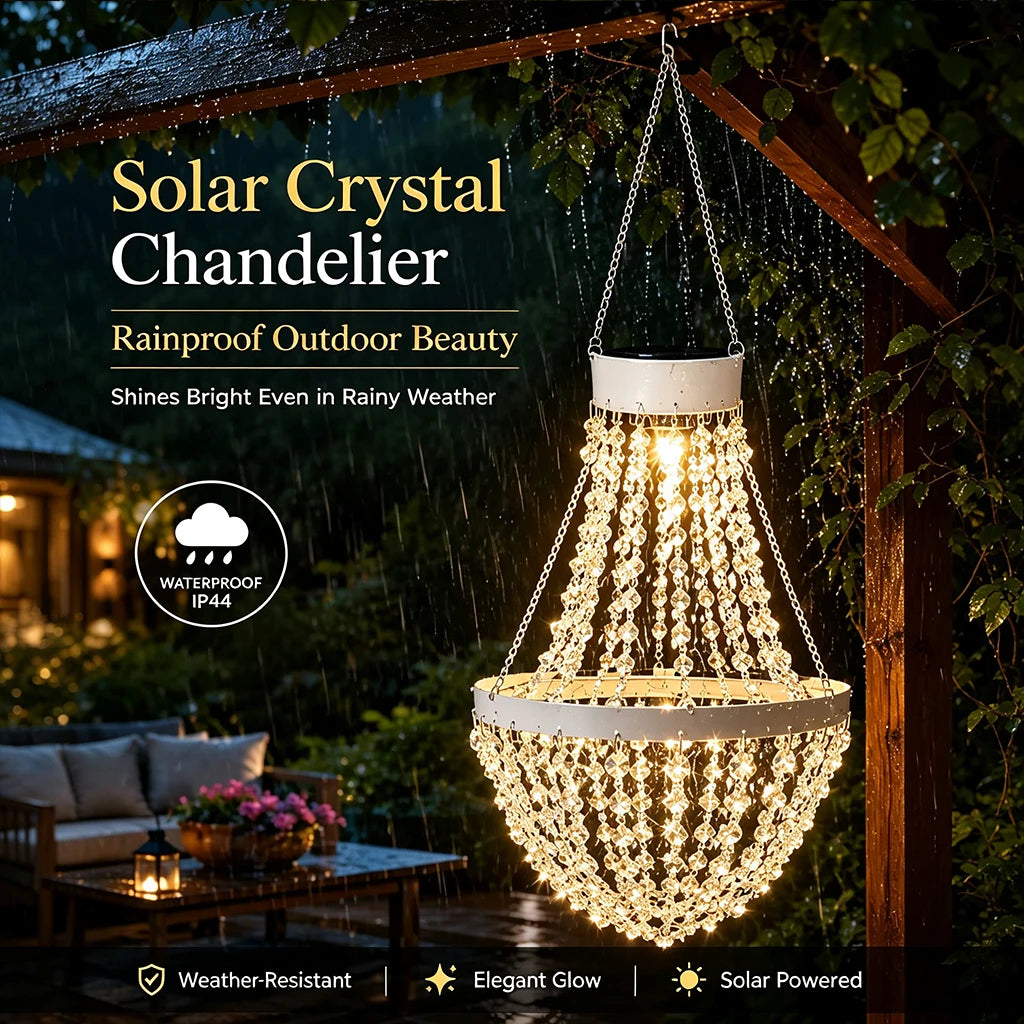 Solar Crystal Waterproof IP44 LED Hanging Chandelier Outdoor Patio Pergola Porch – photo 5