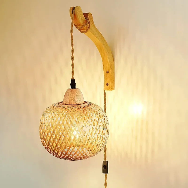 Handwoven Bamboo and Rattan E27 Wall Sconce