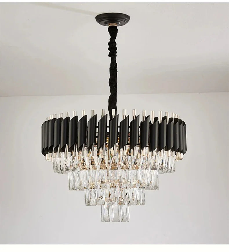 Luxury Black Gold Crystal Round LED Chandelier Pendant Light Tricolor – photo 19