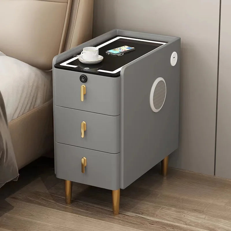 Wireless Charging LED USB Solid Wood Nordic 3 Drawer Nightstand Bedside Table Bedroom – photo 2