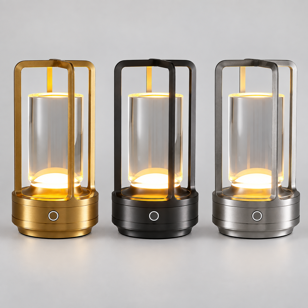 Golden Black and Silver rechargeable acrylic LED table lamps