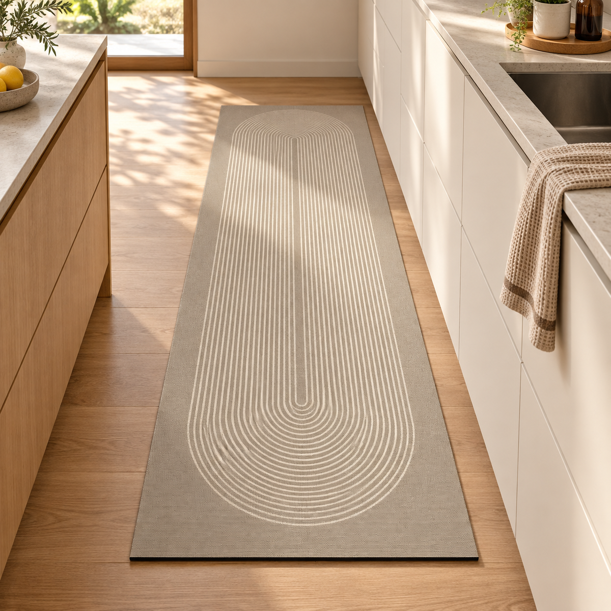 Japanese diatomite kitchen mat Design B with rounded U-line pattern