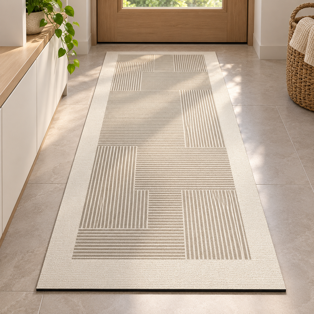 Japanese diatomite kitchen mat Design F with geometric line-block pattern