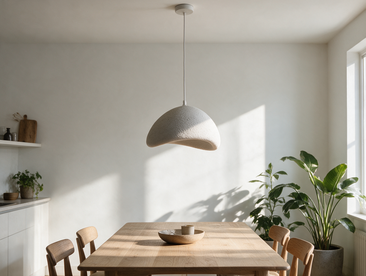Textured wabi-sabi pendant chandelier above a dining table