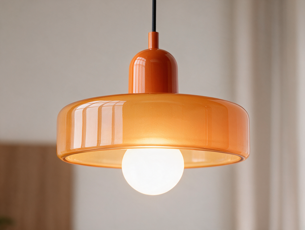 Close-up of the rounded glass pendant chandelier shade