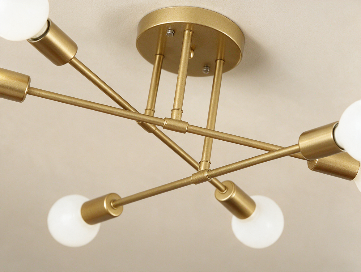 Close-up of black and gold chandelier fixture detail