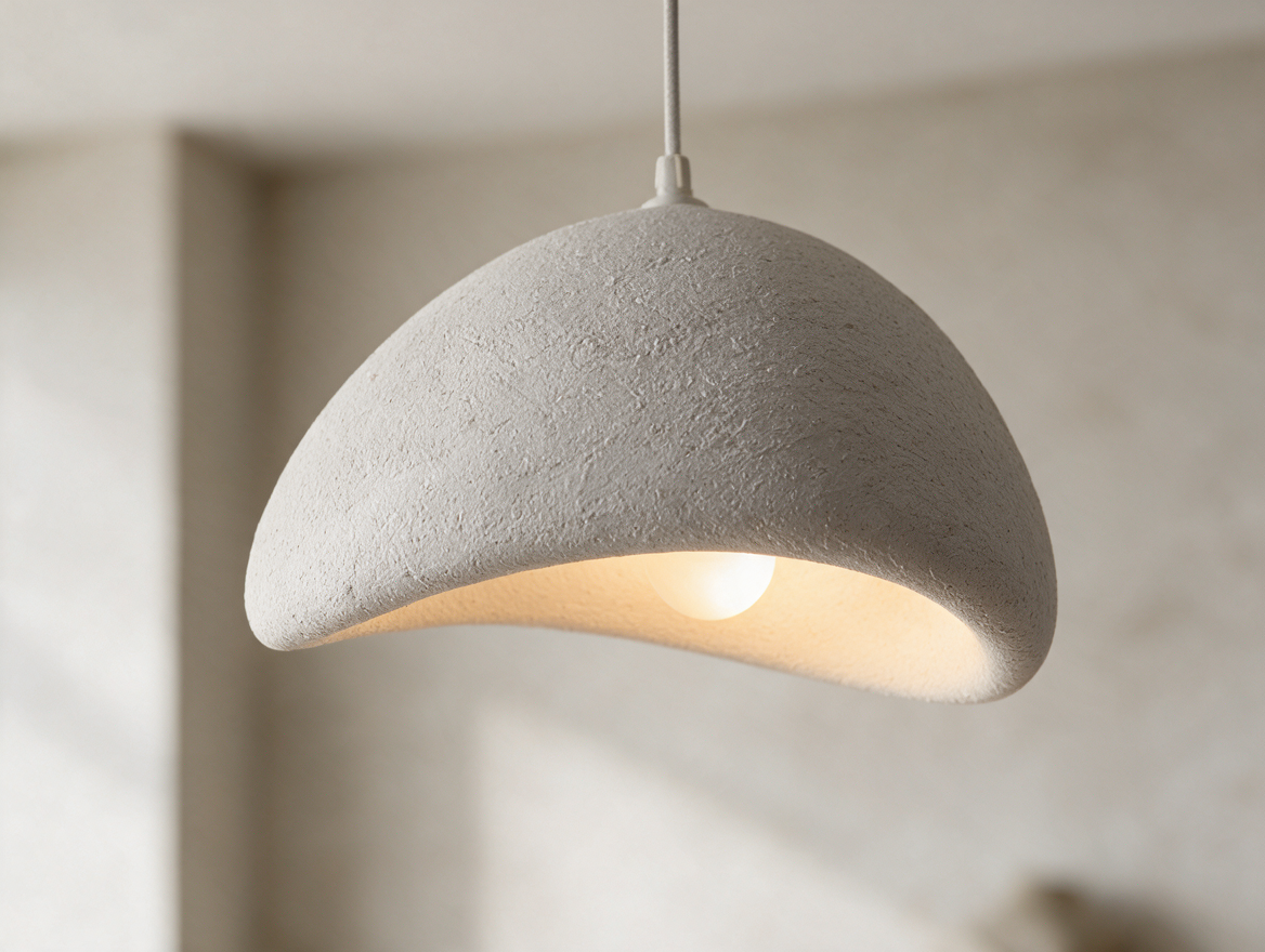 Close-up of white and grey textured pendant shade