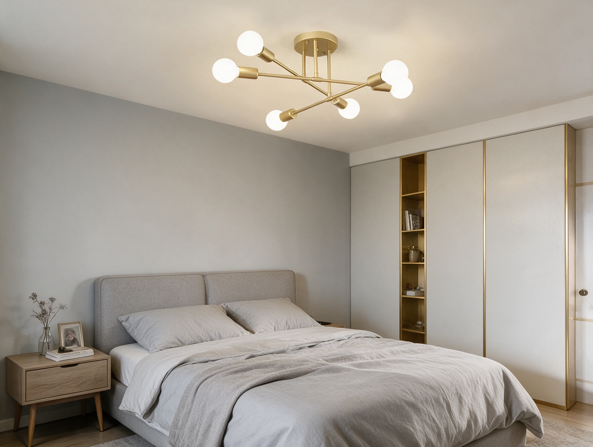 Pendant chandelier lighting a full bedroom