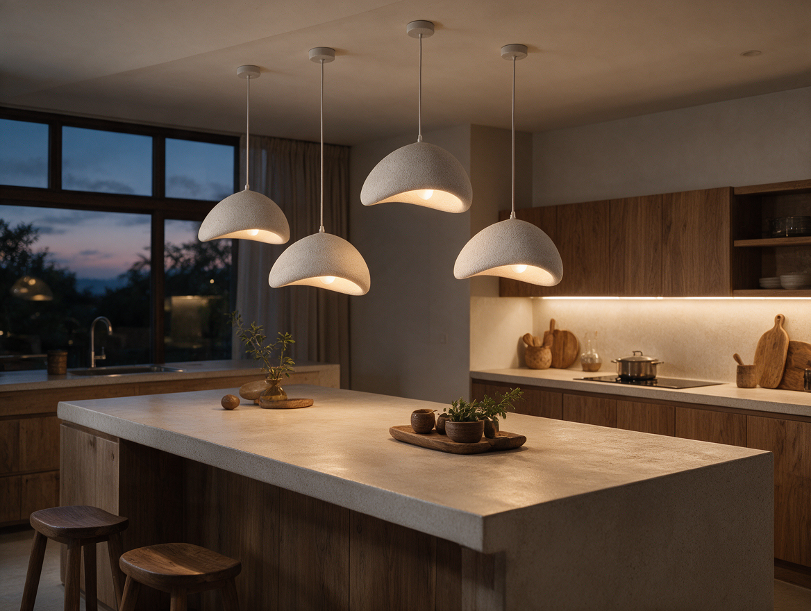 Pendant chandelier installed above a kitchen island