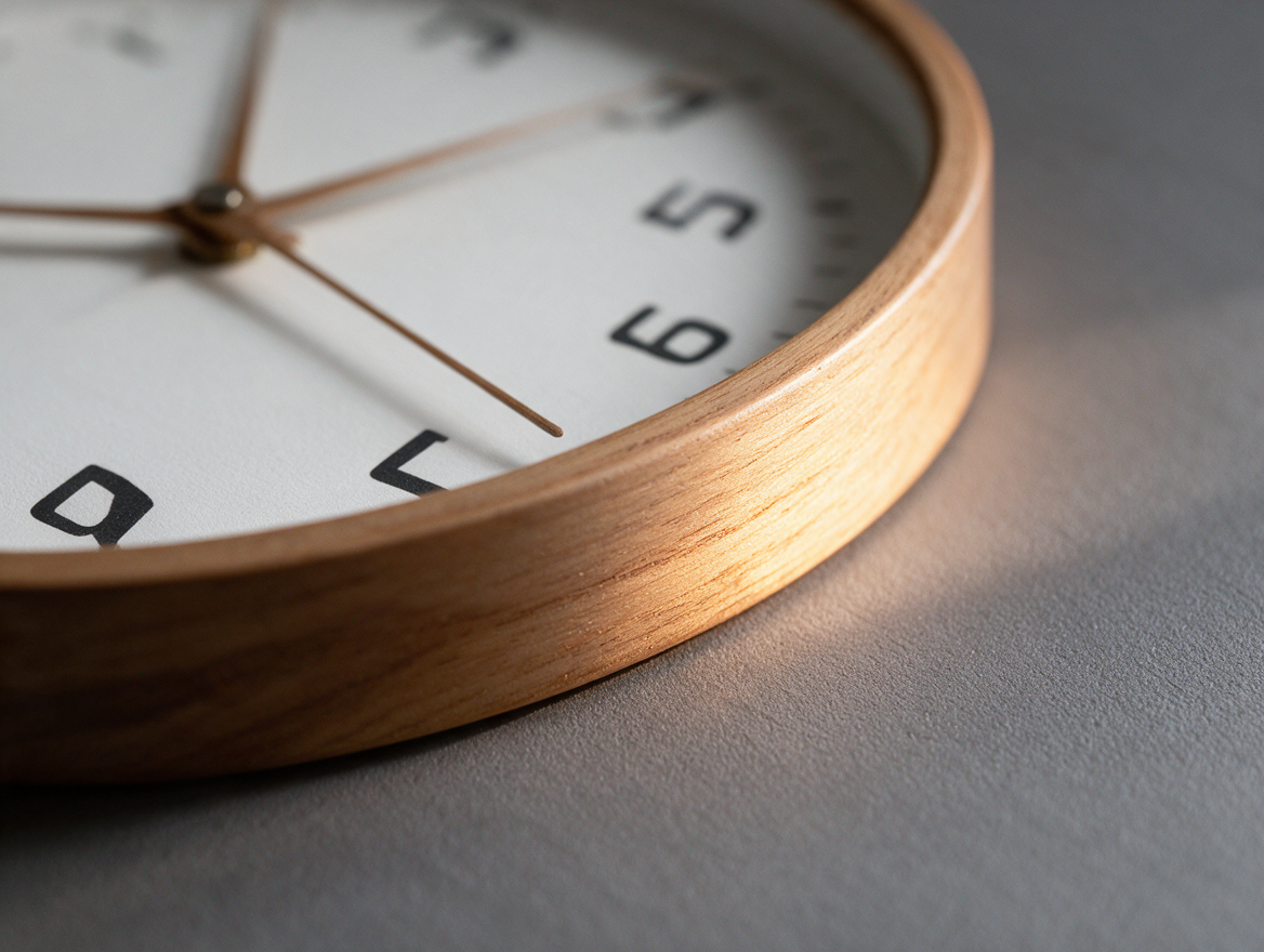 Close-up of solid wood wall clock shell texture