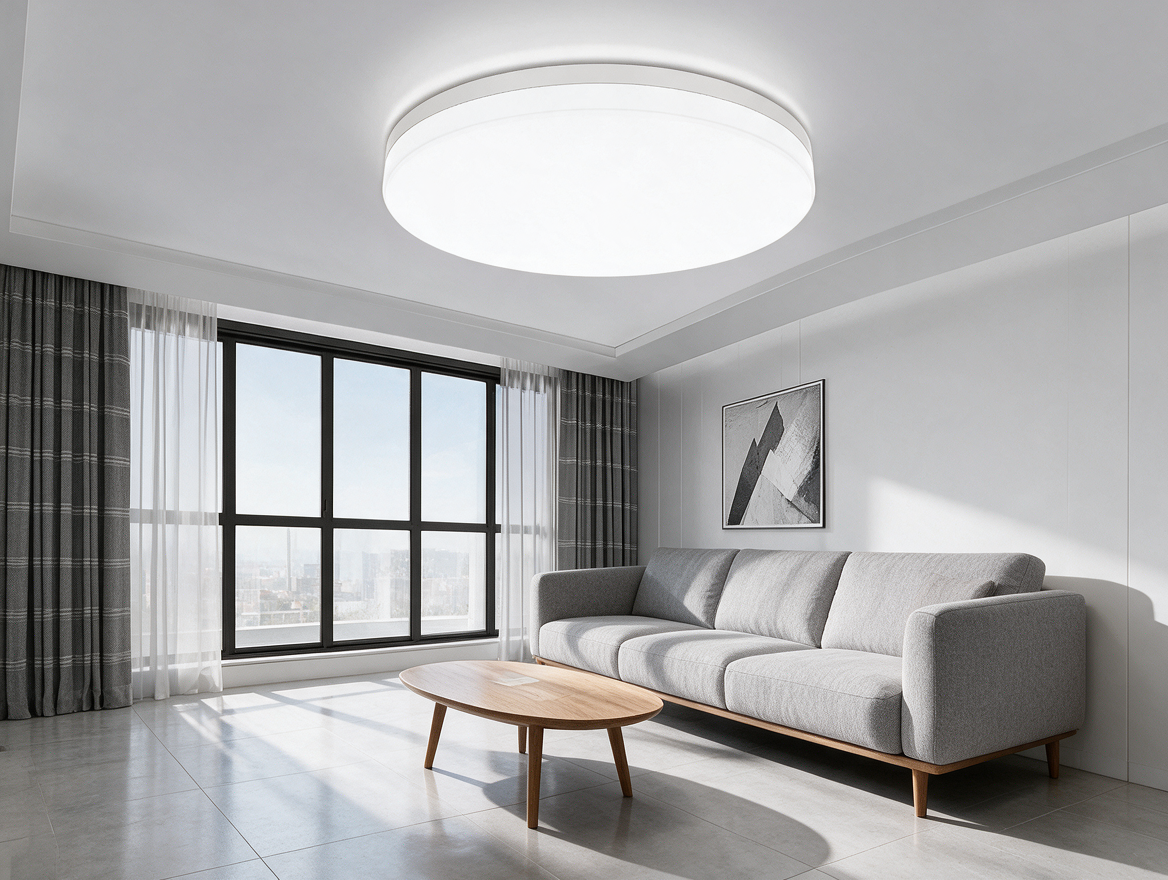 Ceiling lamp brightly lighting a living room