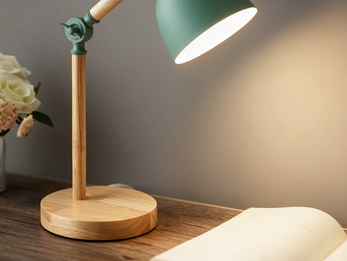 Close-up of wooden desk lamp base texture