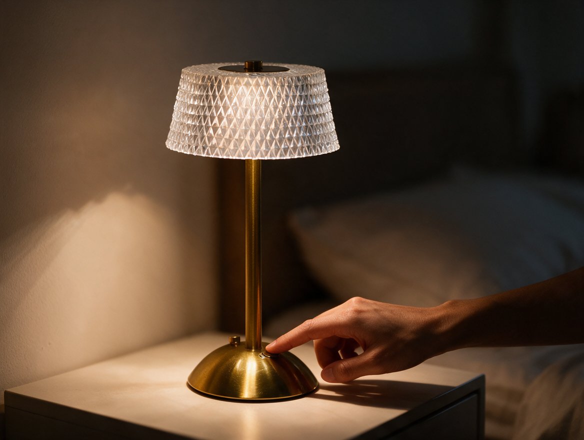 Hand tapping touch control on a desktop lamp
