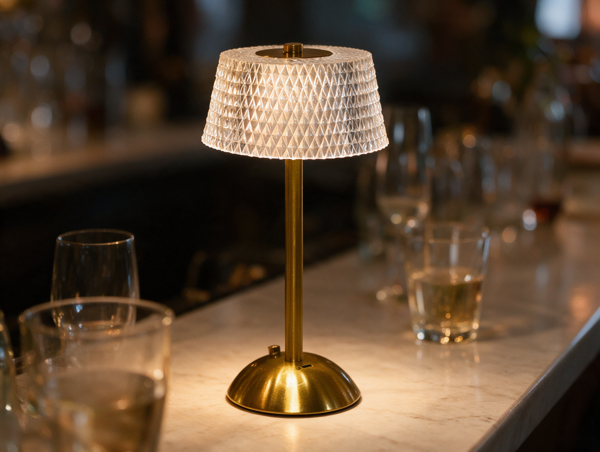 Rechargeable desktop lamp on a bar table