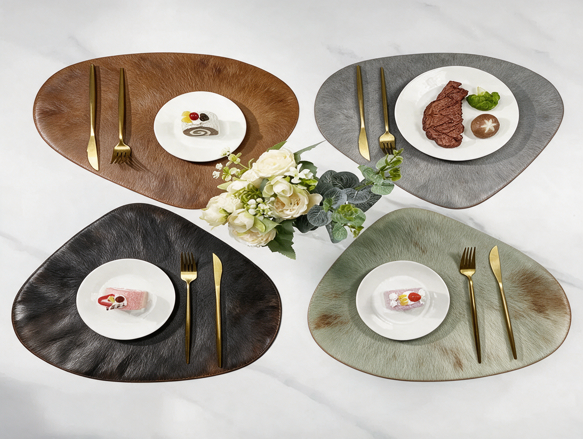 Placemat flipped to show reverse cowhide-style finish