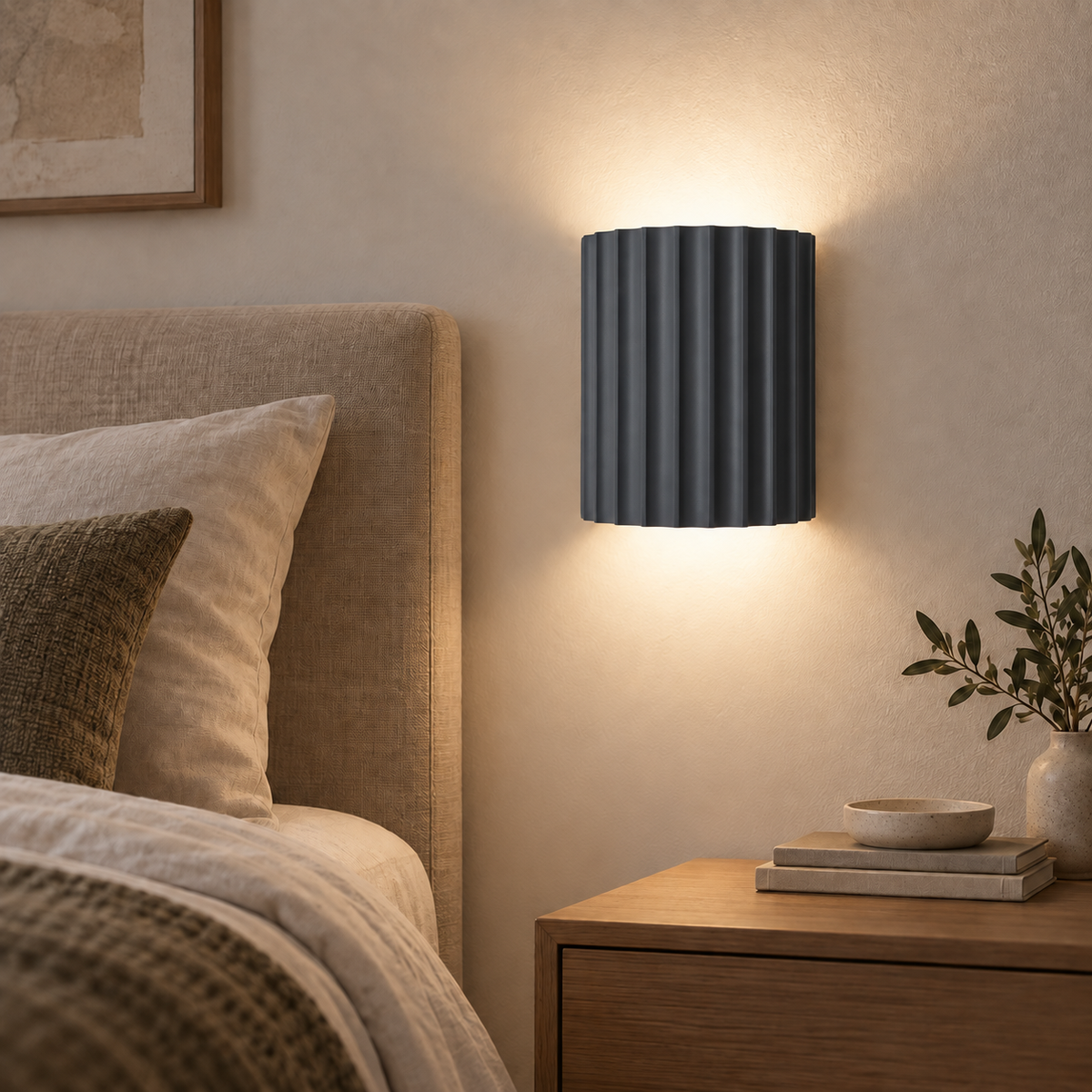 Charcoal gray Nordic resin bedside wall lamp casting warm up-and-down light