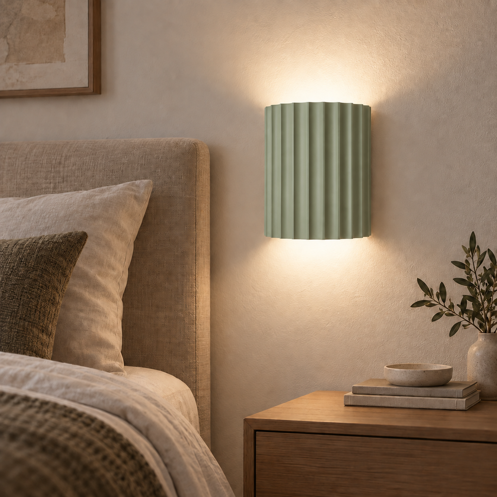 Sage green Nordic resin bedside wall lamp casting warm up-and-down light