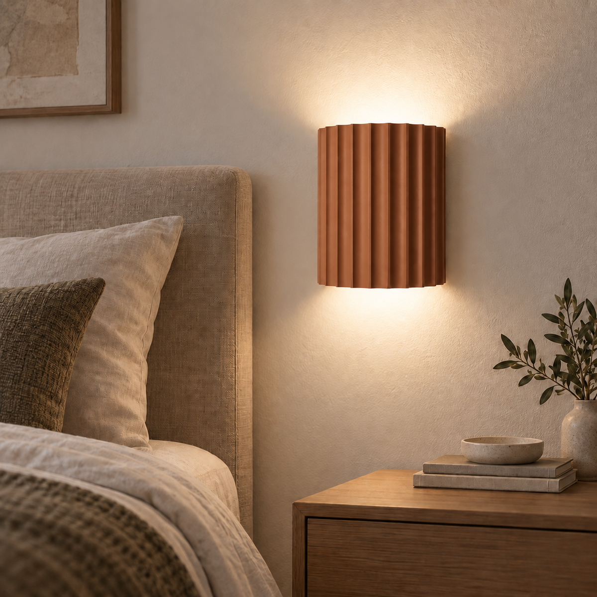 Terracotta orange Nordic resin bedside wall lamp casting warm up-and-down light