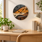 Nordic silent round fiberboard wall clock in a Scandinavian home office