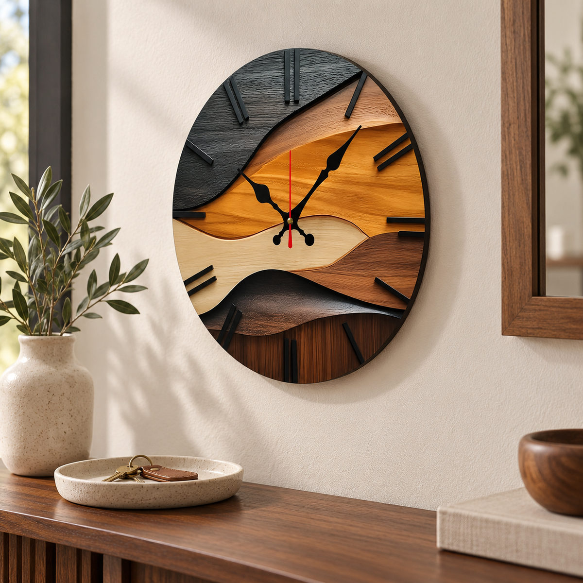 Slim frameless profile of the Nordic round fiberboard wall clock