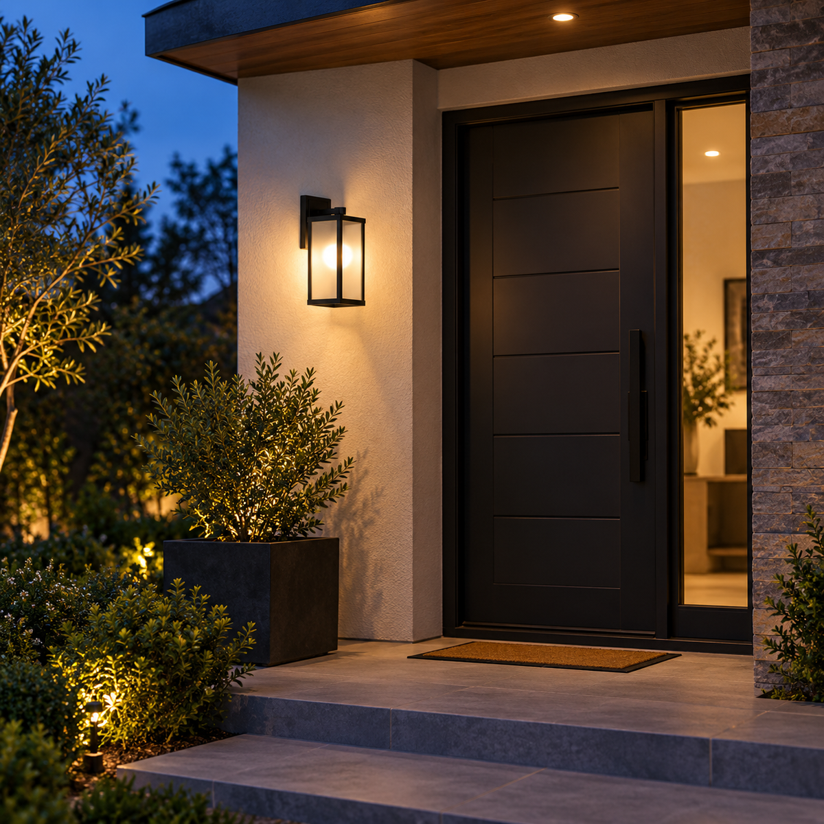 Style A vintage IP65 aluminum outdoor wall light beside a modern front entry